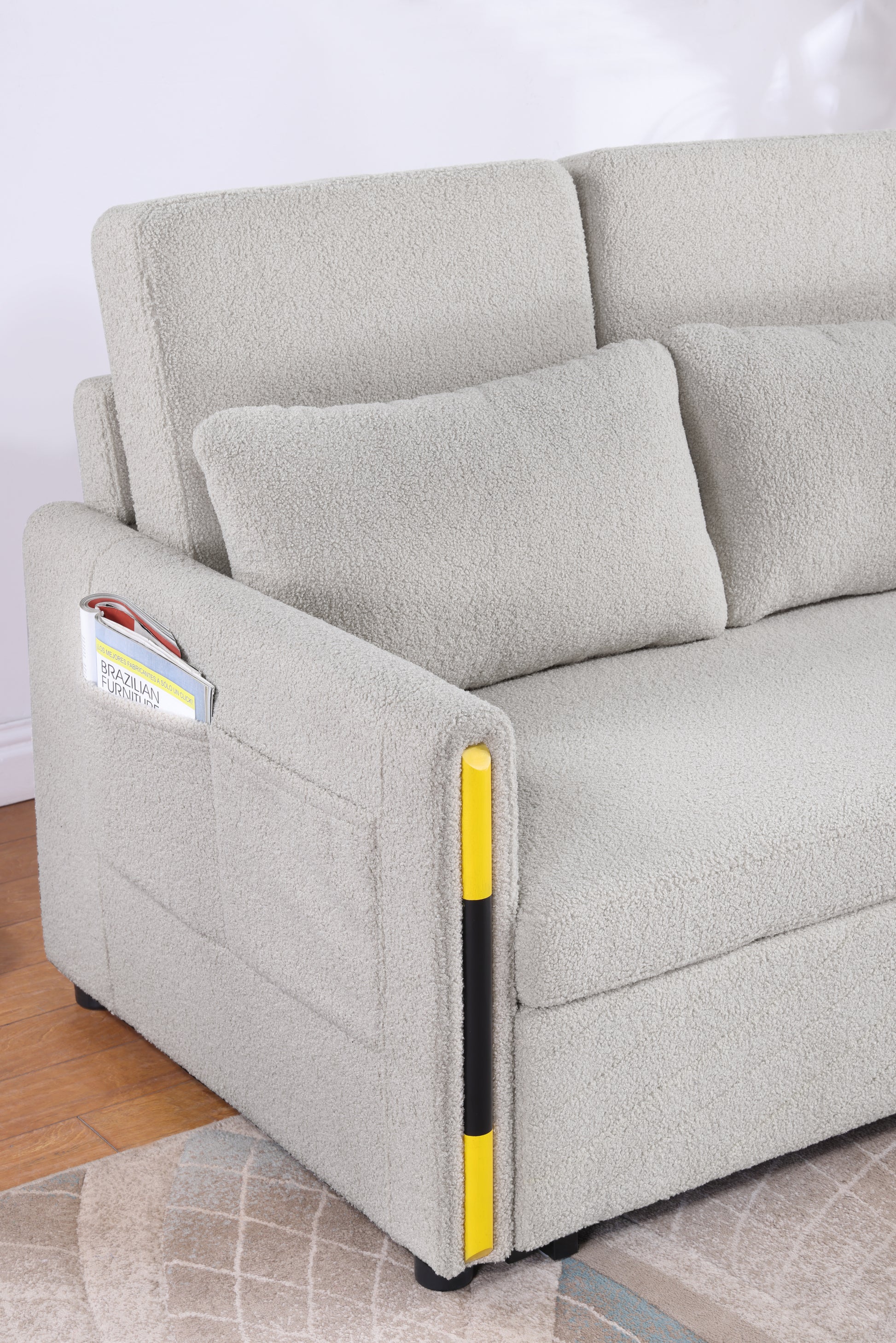 Percy 55.5"W Beige Teddy Velvet Sleeper Loveseat With Dual Pull Sleeper Design Beige Fabric