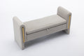 032 Velvet Fabric Storage Bench Bedroom Bench With Gold Metal Trim Strip For Living Room Bedroom Indoor,Light Gray Armrest Light Gray Velvet Bedroom Solid Modern Eucalyptus Wood Internal Storage Foam Velvet