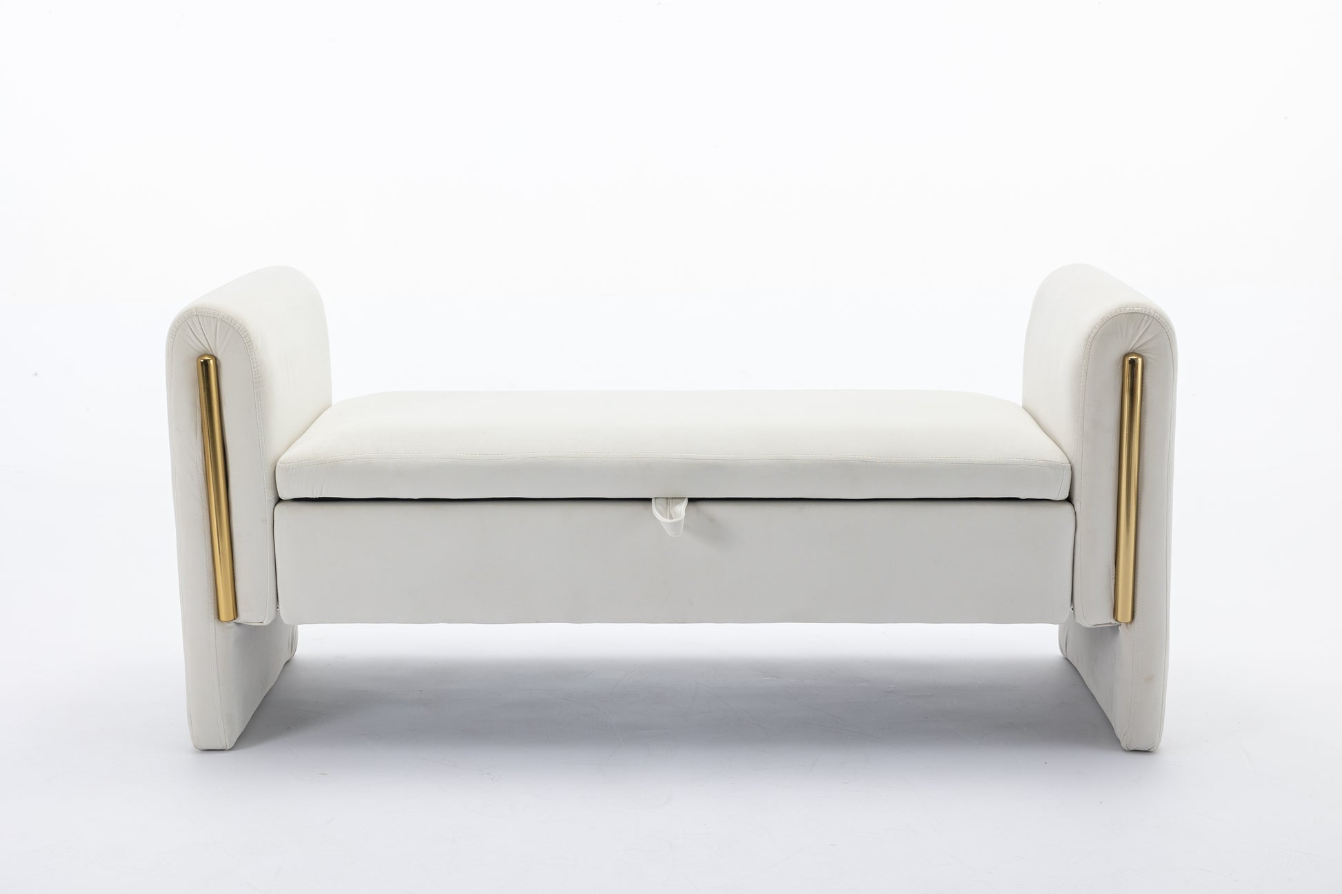 032 Velvet Fabric Storage Bench Bedroom Bench With Gold Metal Trim Strip For Living Room Bedroom Indoor,Ivory Armrest Ivory Velvet Bedroom Solid Modern Eucalyptus Wood Internal Storage Foam Velvet