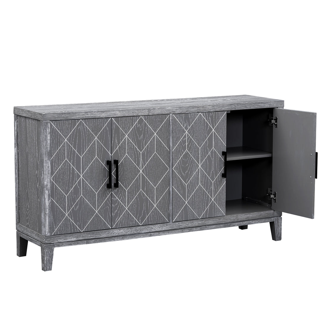 4 Door Retro Sideboard With Adjustable Shelves, Two Large Cabinet With Long Handle, For Living Room And Dining Room Light Gray Light Gray Mdf