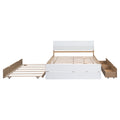 Modern Full Bed Frame With Twin Size Trundle And 2 Drawers For White High Gloss With Light Oak Color White Oak Solid Wood Mdf