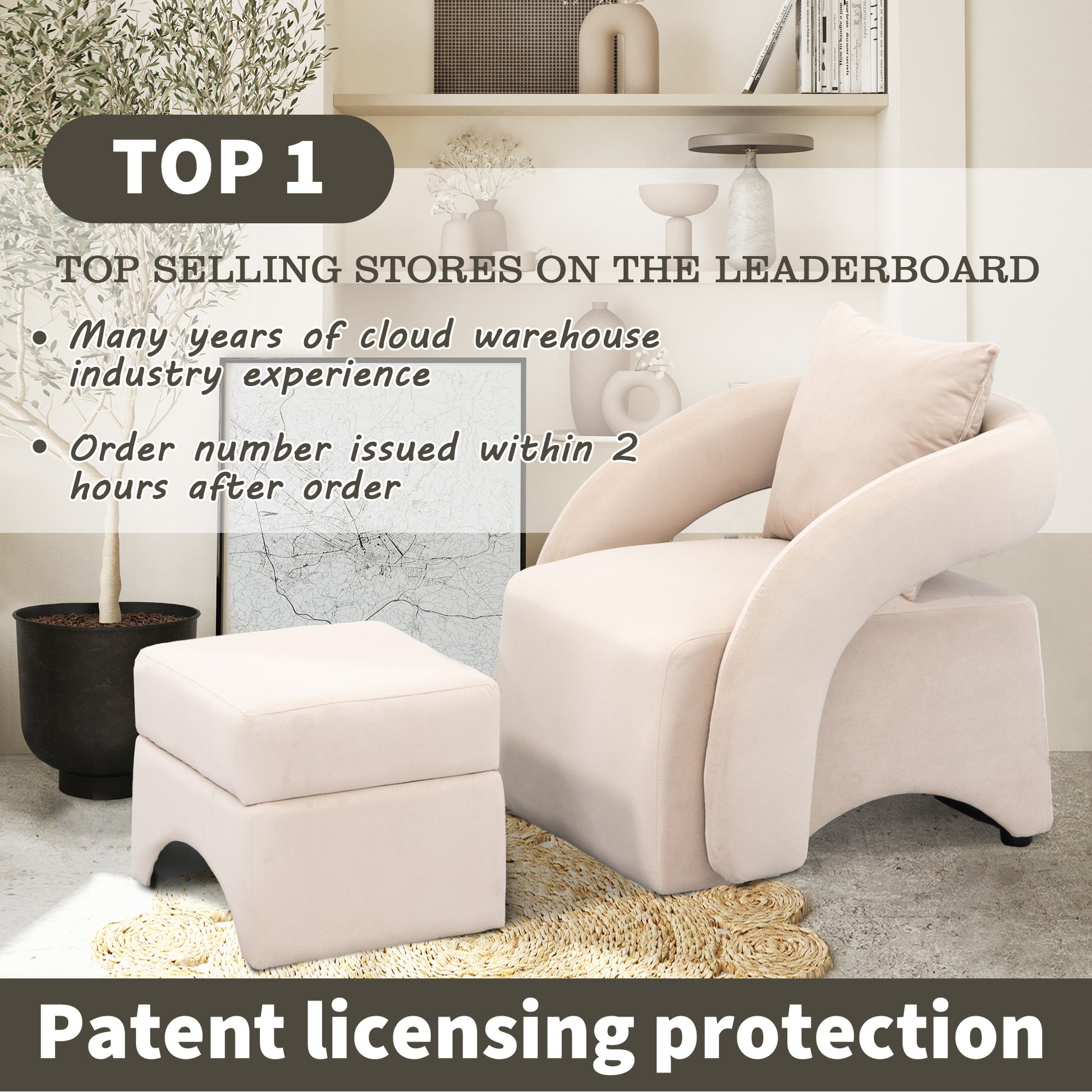 House Hold Accent Chair With Ottoman, Mid Century Modern Barrel Chair Upholstered Club Tub Round Arms Chair For Living Room Beige Velvet