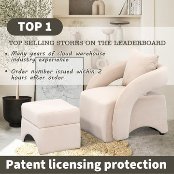 House Hold Accent Chair With Ottoman, Mid Century Modern Barrel Chair Upholstered Club Tub Round Arms Chair For Living Room Beige Velvet