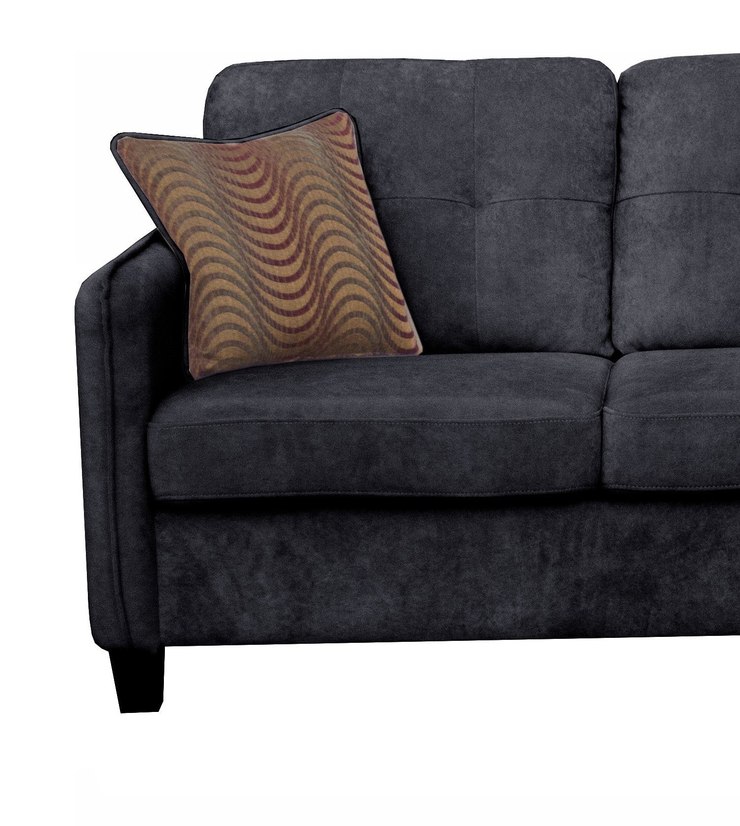 Archie 114.5" Black Velvet 6 Seater Sectional Sofa Black Velvet