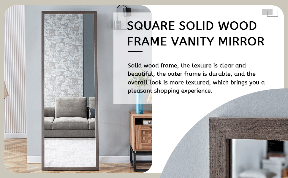 Third Generation Packaging Upgrade, Thickened Frame, Gray Wood Grain Solid Wood Frame Full Length Mirror, Dressing Mirror, Bedroom Entrance, Decorative Mirror, Floor Standing Mirror. 65"*22.8" Gray Solid Wood