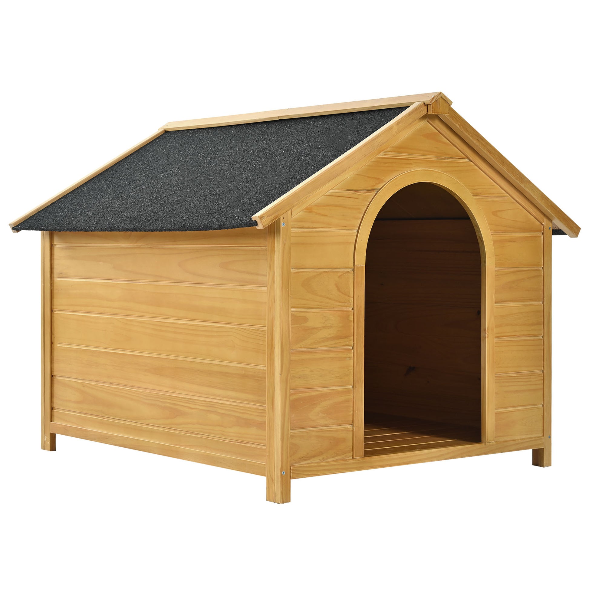 51.18" L X 43.7" W X 37" H Large Size Wooden Dog House, Dog Crate For Large Dog Breeds, Cabin Style Raised Dog Shelter With Asphalt Roof, Solid Wood, Weatherproof, Nature Natural Wood Outdoor Kennel Large 41 70 Lbs Pine