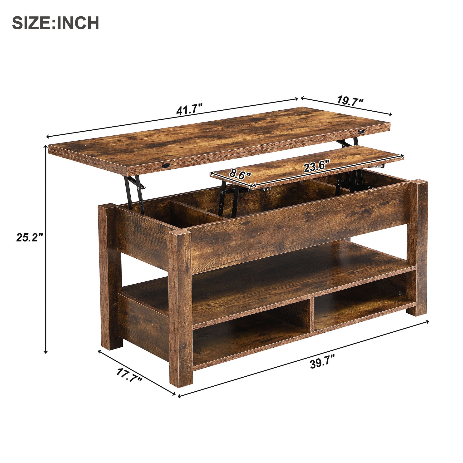 Lift Top Coffee Table, Multi Functional Coffee Table With Open Shelves, Modern Lift Tabletop Dining Table For Living Room, Home Office, Rustic Brown Rustic Brown Primary Living Space Particle Board
