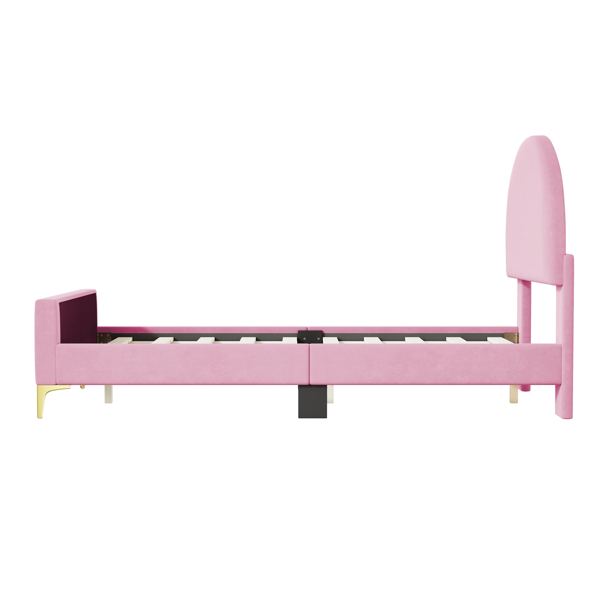 Twin Size Upholstered Platform Bed With Classic Semi Circle Shaped Headboard And Mental Legs, Velvet, Pink Pink Velvet