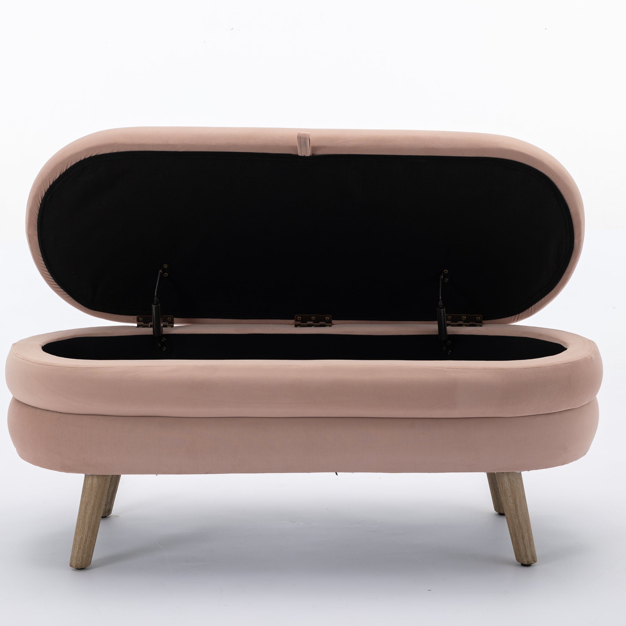 036 Velvet Fabric Storage Bench Bedroom Bench With Wood Legs For Living Room Bedroom Indoor,Light Pink Tufted Light Pink Velvet Bedroom Solid Modern Eucalyptus Internal Storage Foam Velvet