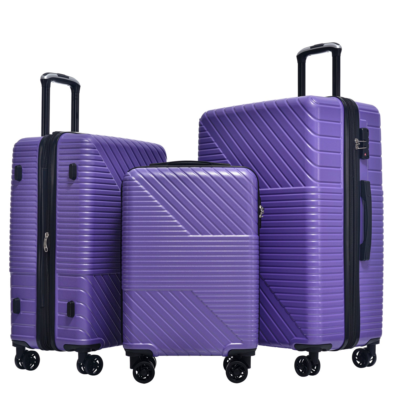 Hardshell Luggage Sets 3 Piece Double Spinner 8 Wheels Suitcase With Tsa Lock Lightweight 20''24''28'' Purple Abs