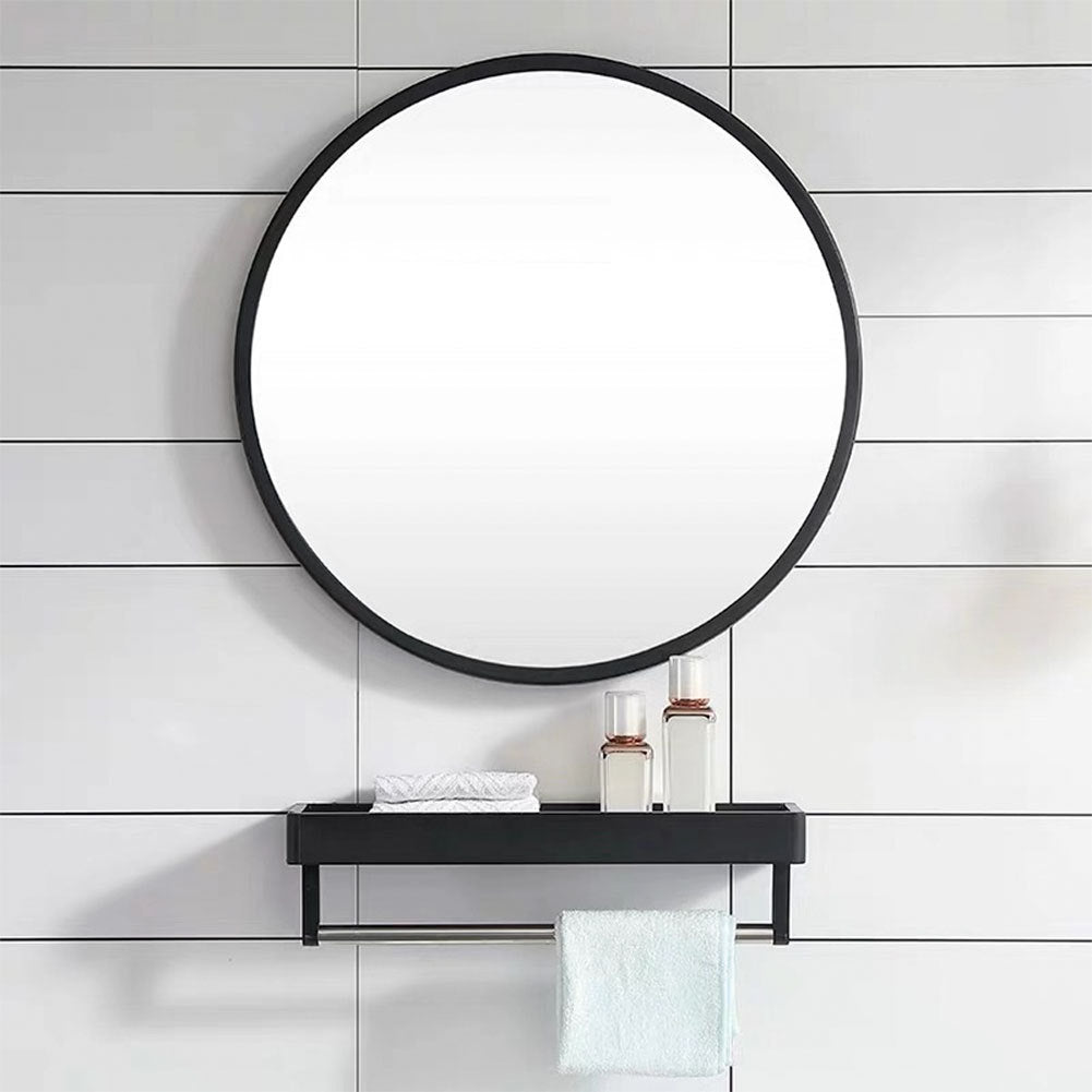 Tempered Mirror 28" Wall Circle Mirror For Bathroom, Black Round Mirror For Wall, 20 Inch Hanging Round Mirror For Living Room, Vanity, Bedroom Black Glass