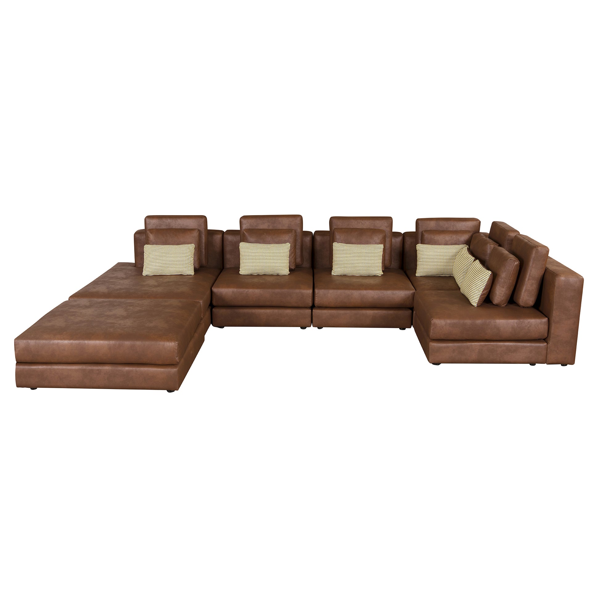 112.7" Modular Sectional Sofa Corner Sofa Chaise Lounge With Movable Ottoman For Living Room, Brown Brown Foam Palomino Fabric