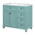 36'' Bathroom Vanity With Undermount Sink,Free Standing Vanity Set With 2 Drawers& Soft Closing Doors,Solid Wood Frame Bathroom Storage Cabinet 2 Blue Green 2 1 Soft Close Doors Bathroom Freestanding Solid Wood Mdf Resin Painted