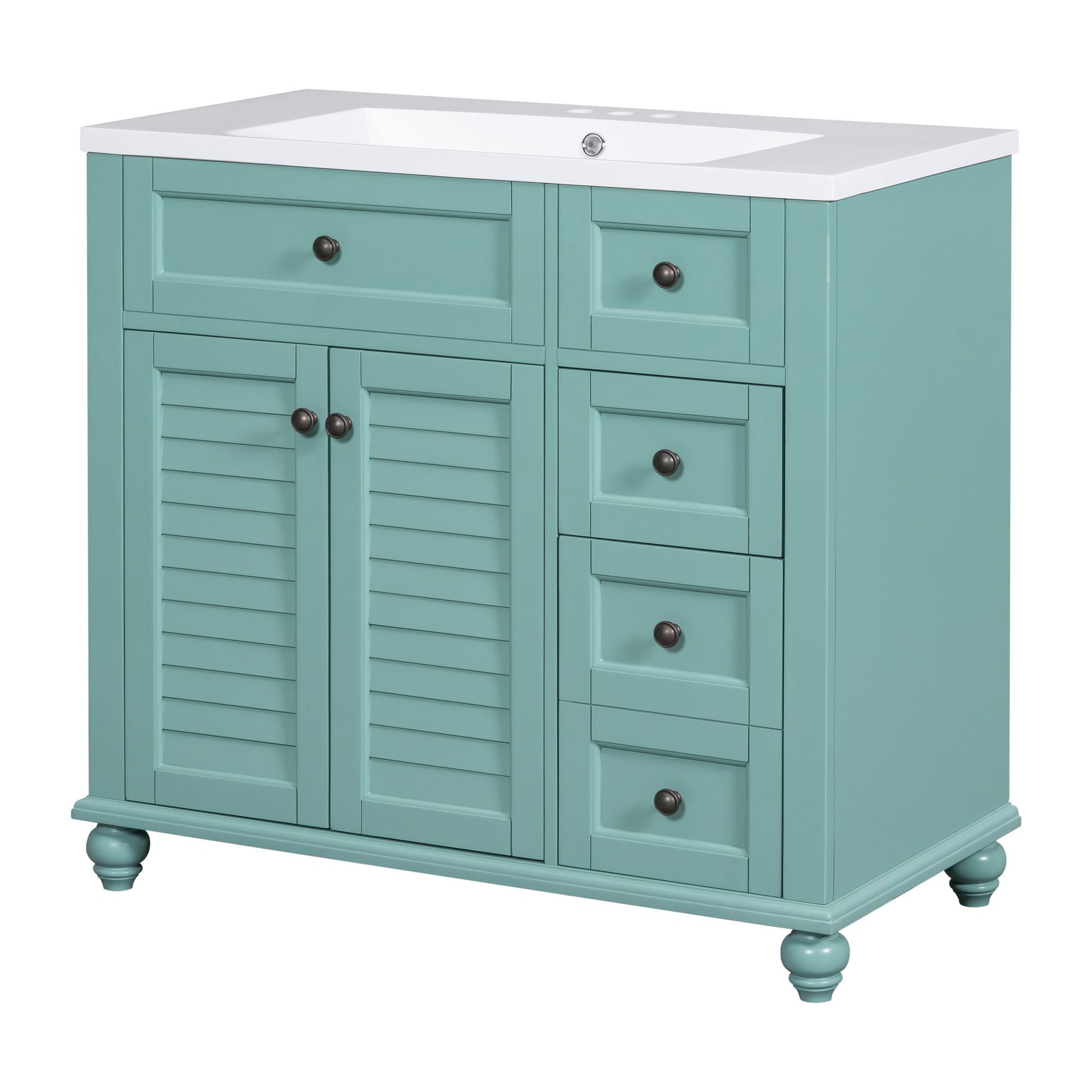 36'' Bathroom Vanity With Undermount Sink,Free Standing Vanity Set With 2 Drawers& Soft Closing Doors,Solid Wood Frame Bathroom Storage Cabinet Same As Sw000117Aaf Blue Green Bathroom Modern Solid