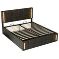Queen Size Upholstered Bed With Led Lights,Hydraulic Storage System And Usb Charging Station,Black Black Pu