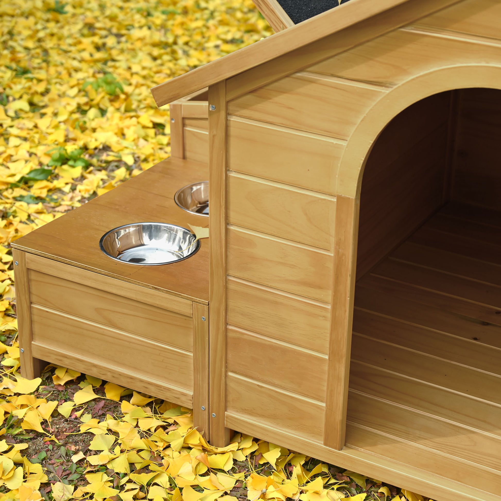 51.18" L X 43.7" W X 37" H Large Size Wooden Dog House, Dog Crate For Large Dog Breeds, Cabin Style Raised Dog Shelter With Asphalt Roof, Solid Wood, Weatherproof, Nature Natural Wood Outdoor Kennel Large 41 70 Lbs Pine