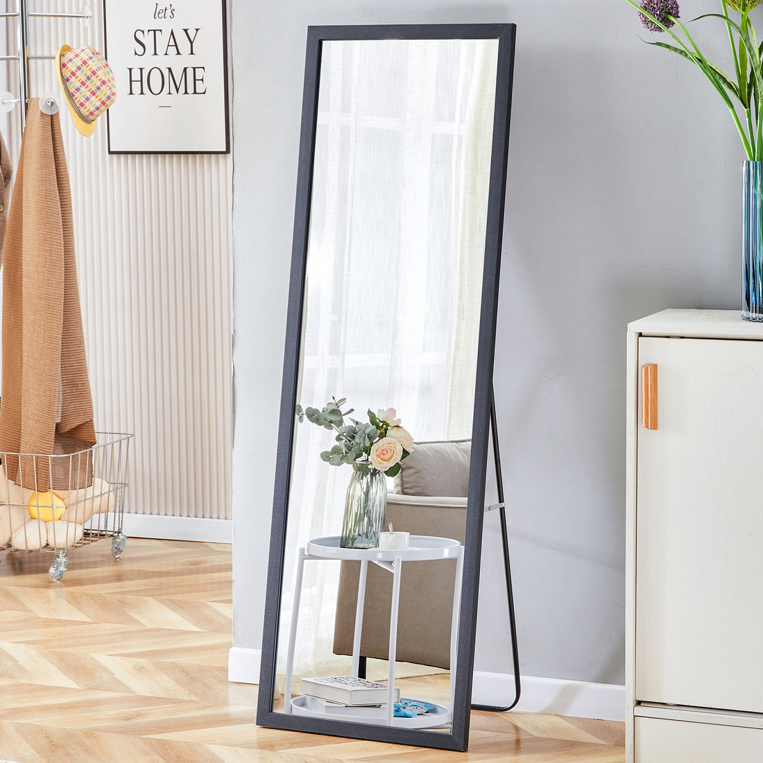 Third Generation, Black Thick Wooden Frame Full Body Mirror, Large Floor Standing Mirror, Dressing Mirror, Decorative Mirror, Suitable For Bedrooms, Living Rooms, Clothing Stores57.9"*18.1" Black Solid Wood