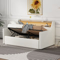 Twin Size Daybed With Hydraulic Storage, Upholstered Daybed With Lift Up Storage, Twin Leather Daybed With Charging Station And Led Lights,White Expect Arrival Date Feb.13Rd Twin White Pu Leather