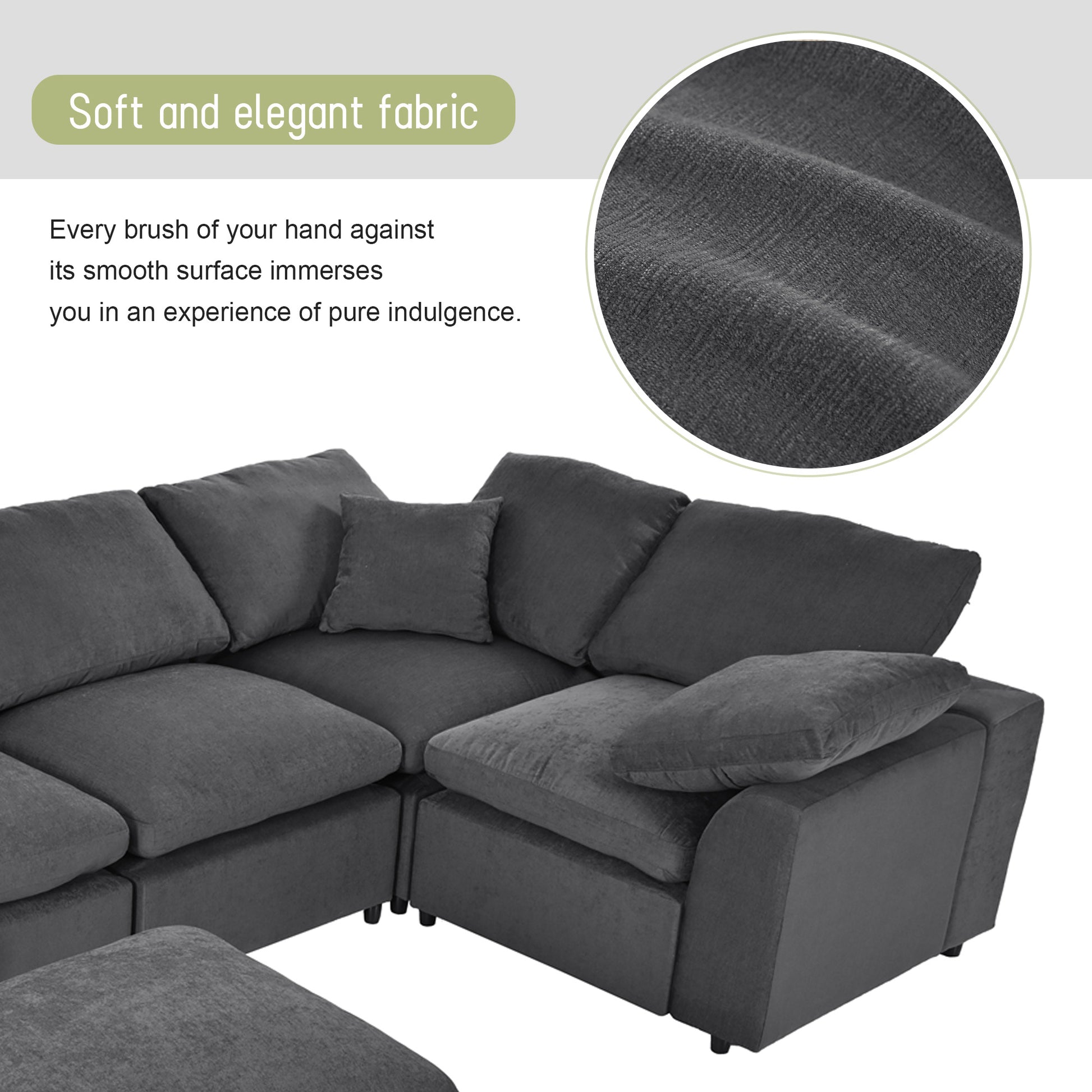 Oversized Modular Sectional Sofa With Ottoman L Shaped Corner Sectional For Living Room, Office, Spacious Space Gray Polyester 7 Seat