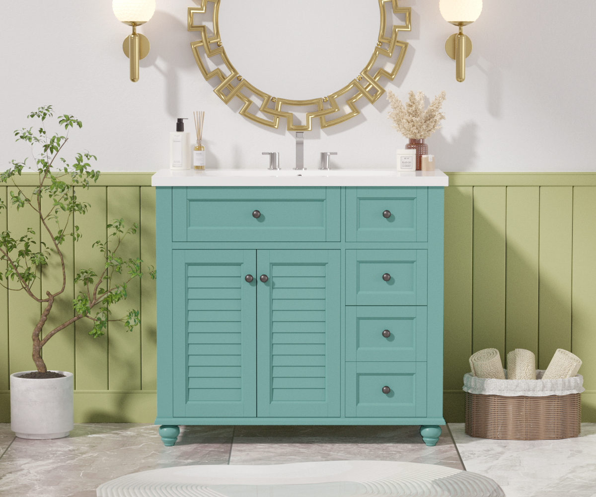 36'' Bathroom Vanity With Undermount Sink,Free Standing Vanity Set With 2 Drawers& Soft Closing Doors,Solid Wood Frame Bathroom Storage Cabinet 2 Blue Green 2 1 Soft Close Doors Bathroom Freestanding Solid Wood Mdf Resin Painted