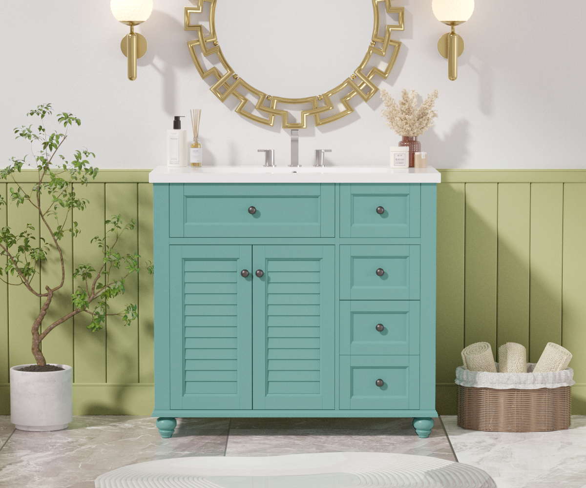 36'' Bathroom Vanity With Undermount Sink,Free Standing Vanity Set With 2 Drawers& Soft Closing Doors,Solid Wood Frame Bathroom Storage Cabinet Same As Sw000117Aaf Blue Green Bathroom Modern Solid