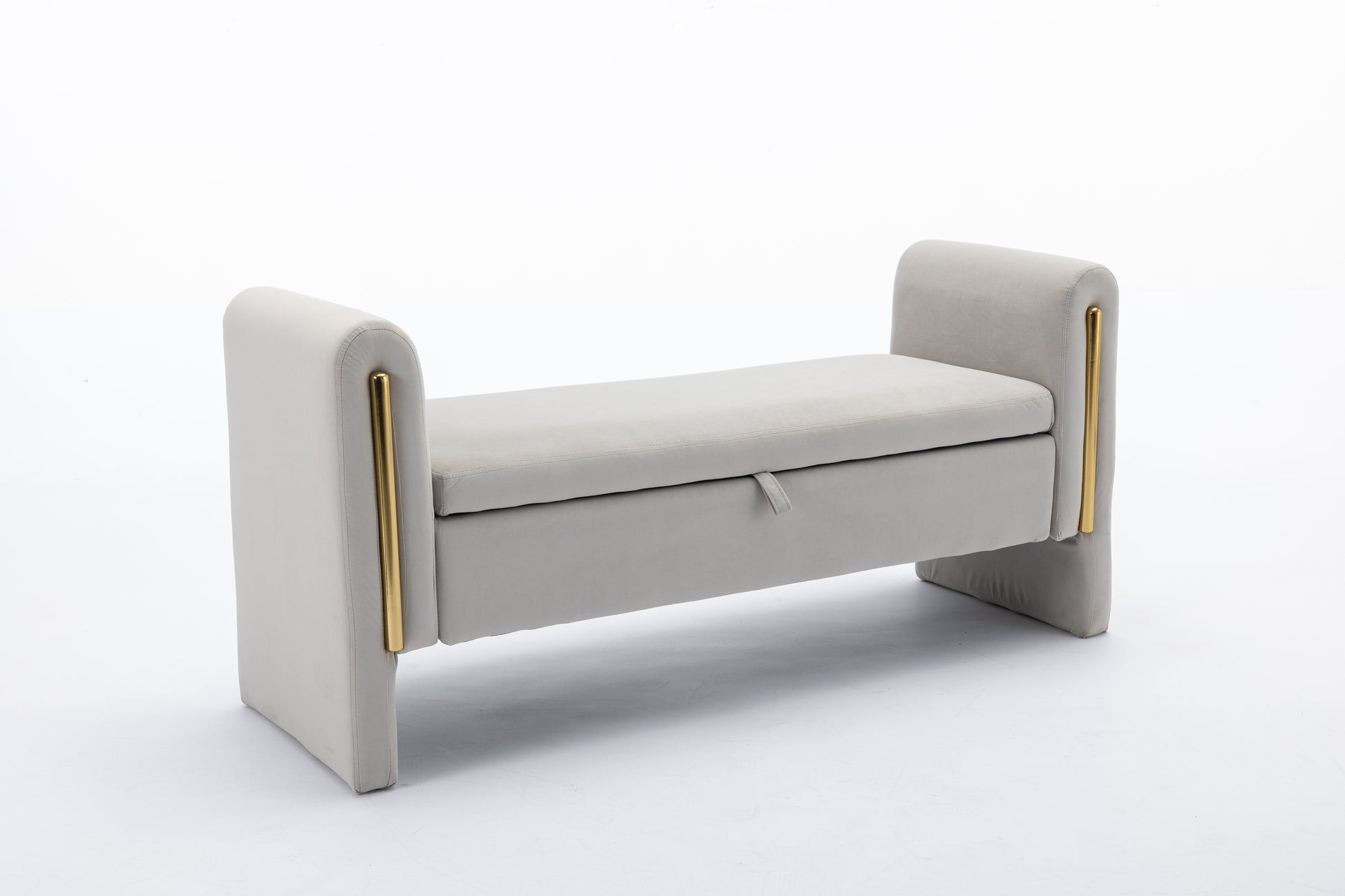 032 Velvet Fabric Storage Bench Bedroom Bench With Gold Metal Trim Strip For Living Room Bedroom Indoor,Light Gray Armrest Light Gray Velvet Bedroom Solid Modern Eucalyptus Wood Internal Storage Foam Velvet