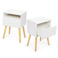 2 Piece Modern Bedside Table, Bedroom Coffee Table With Drawers, Shelves, Living Room Bedside Furniture, White White Particle Board