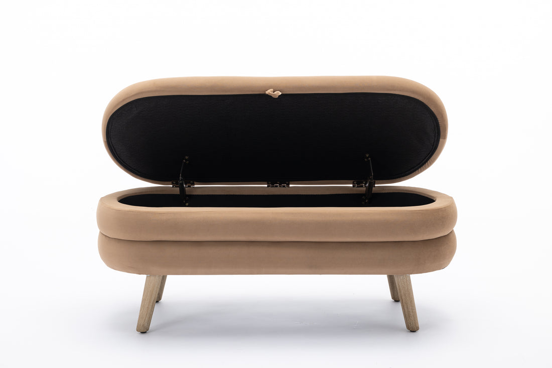 036 Velvet Fabric Storage Bench Bedroom Bench With Wood Legs For Living Room Bedroom Indoor,Coffee Tufted Coffee Velvet Bedroom Solid Modern Eucalyptus Internal Storage Foam Velvet