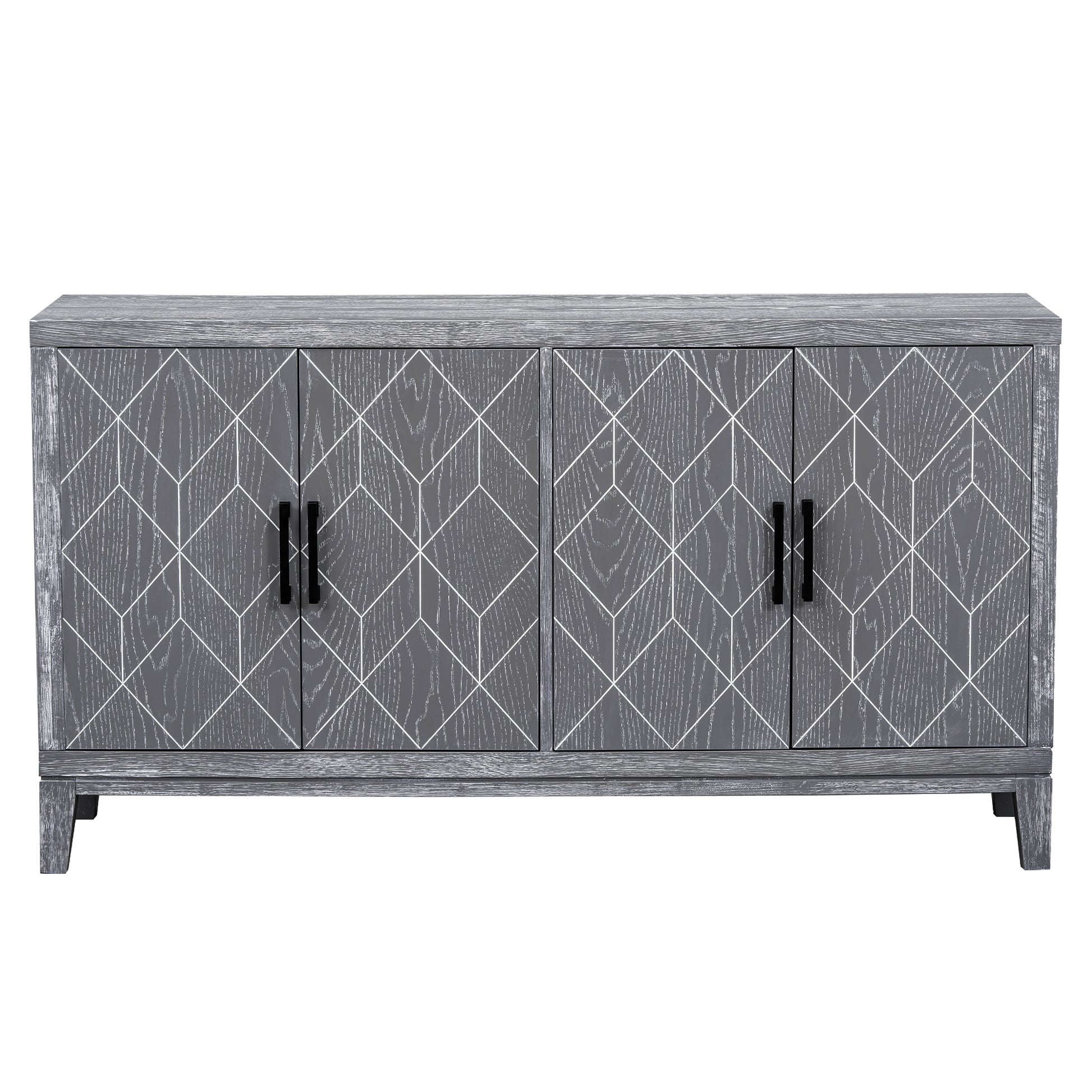 4 Door Retro Sideboard With Adjustable Shelves, Two Large Cabinet With Long Handle, For Living Room And Dining Room Light Gray Light Gray Mdf