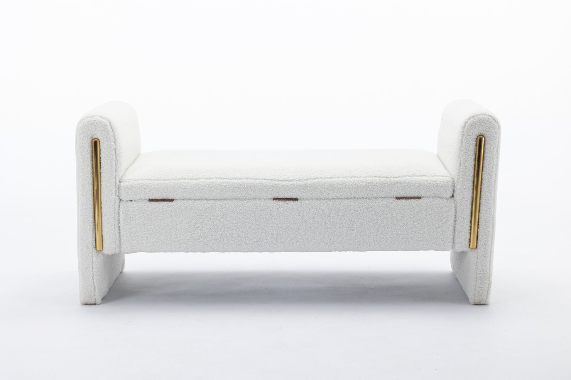 032 Teddy Fabric Storage Bench Bedroom Bench With Gold Metal Trim Strip For Living Room Bedroom Indoor,Ivory Armrest Ivory Polyester Bedroom Solid White Modern Eucalyptus Wood Internal Storage Foam Teddy