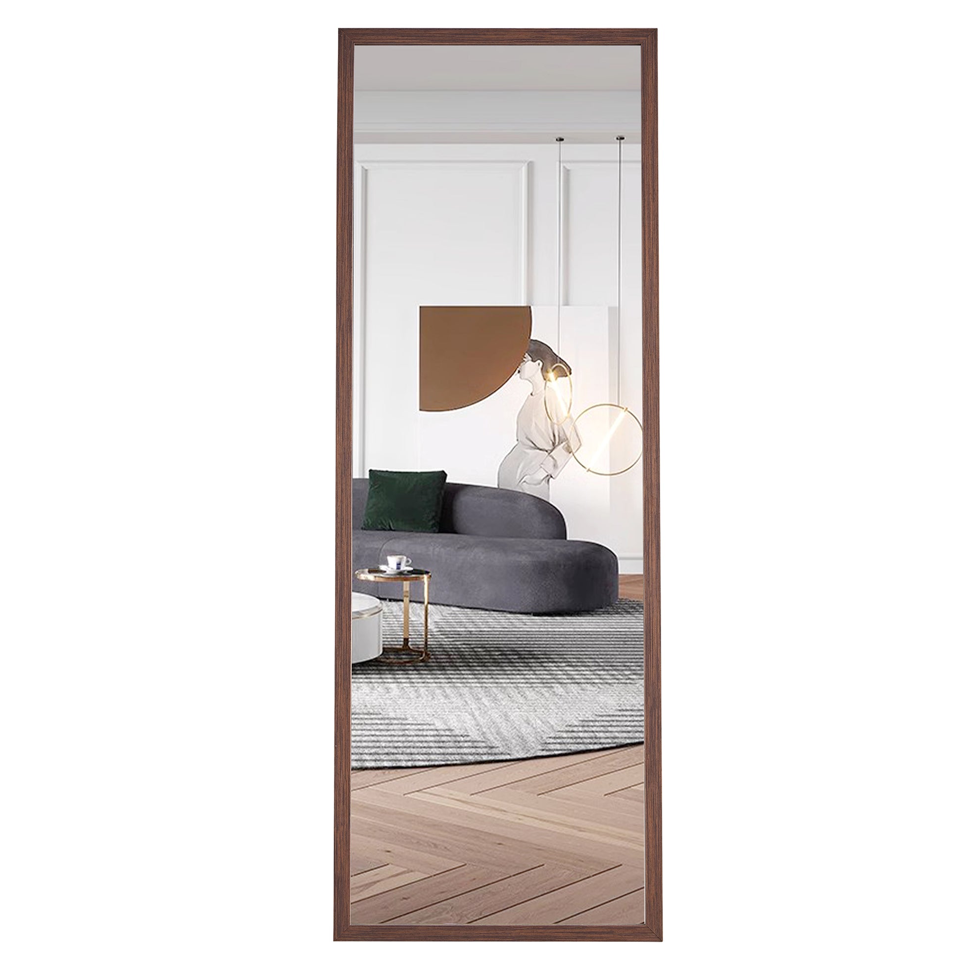 Third Generation Packaging Upgrade, Thickened Border, Brown Wood Grain Solid Wood Frame Full Length Mirror, Dressing Mirror, Bedroom Entrance, Decorative Mirror, And Floor Standing Mirror.65"*22.8" Brown Solid Wood