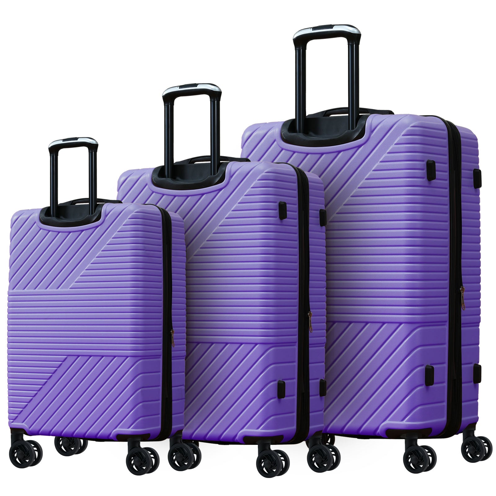 Hardshell Luggage Sets 3 Piece Double Spinner 8 Wheels Suitcase With Tsa Lock Lightweight 20''24''28'' Purple Abs