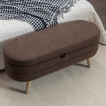 036 Boucle Fabric Storage Bench Bedroom Bench With Wood Legs For Living Room Bedroom Indoor,Brown Tufted Brown Bedroom Solid Brown Modern Eucalyptus Internal Storage Foam Boucle