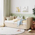 Twin Size Upholstered Daybed With Pop Up Trundle, Beige Twin Beige Upholstered