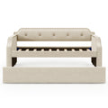 Upholstered Daybed With Trundle, Wood Slat Support,Upholstered Frame Sofa Bed, Twin, Beige Box Spring Not Required Twin Beige Bedroom Daybeds Linen Upholstered