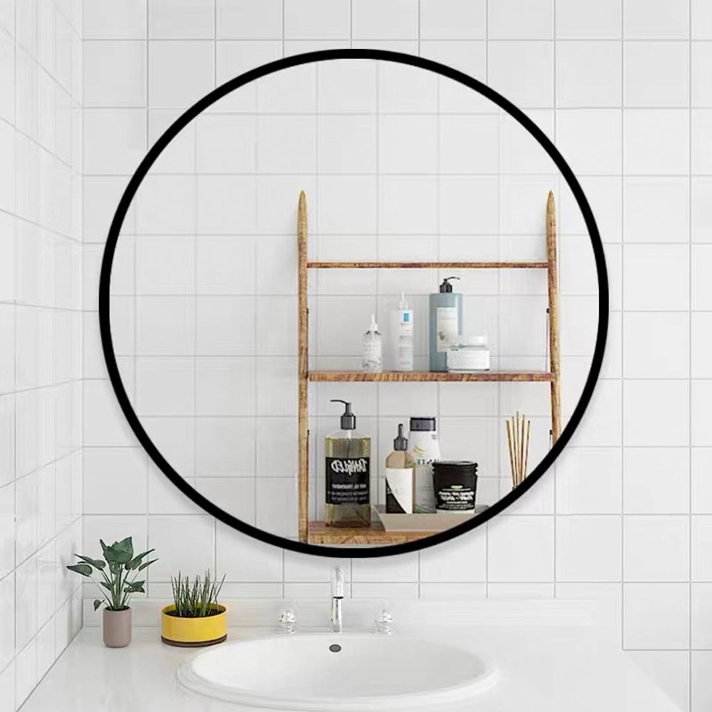 Tempered Mirror 32" Wall Circle Mirror For Bathroom, Black Round Mirror For Wall, 20 Inch Hanging Round Mirror For Living Room, Vanity, Bedroom Black Glass