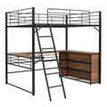 Full Size Metal Loft Bed With 3 Layers Of Shelves And L Shaped Desk, Black Black Metal