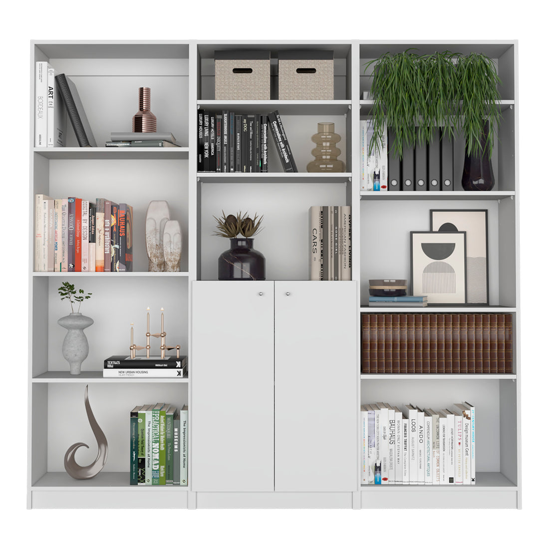 Utah 3 Piece Living Room Set With 3 Bookcases, White White Particle Board Engineered Wood