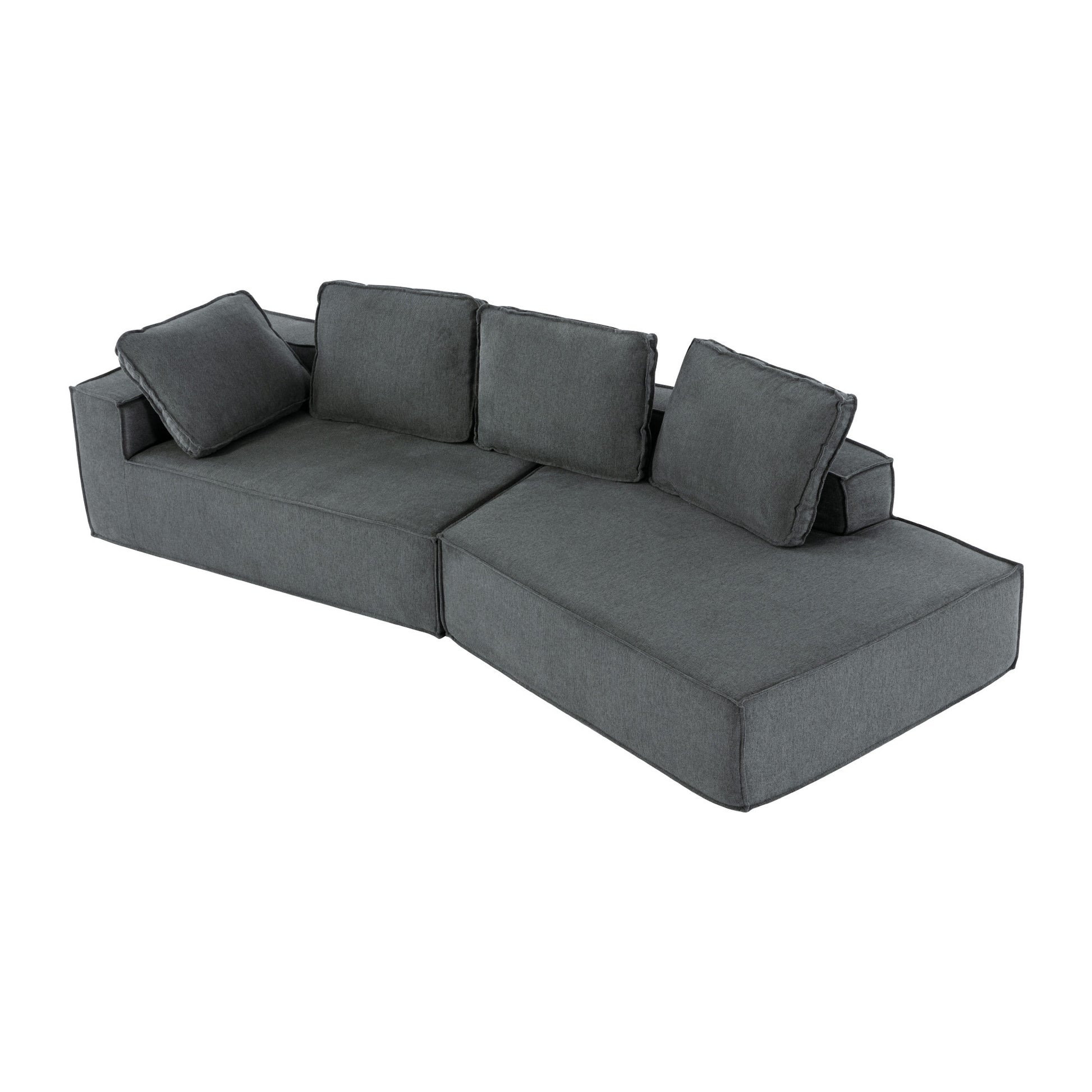 125" Stylish Chaise Lounge Modern Indoor Lounge Sofa Sleeper Sofa With Clean Lines For Living Room, Grey Grey Chenille 2 Seat