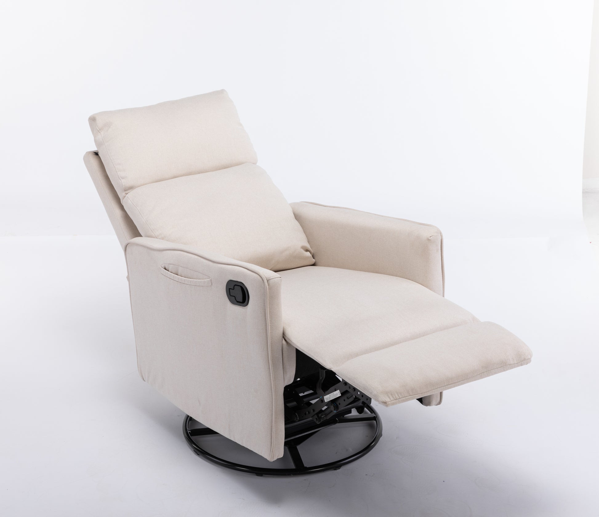 038 Cotton Linen Fabric Swivel Rocking Chair Glider Rocker Recliner Nursery Chair With Adjustable Back And Footrest For Living Room Indoor,Beige Beige Cotton Manual Handle Metal Primary Living Space Soft Tufted Back Modern Foam Cotton Linen