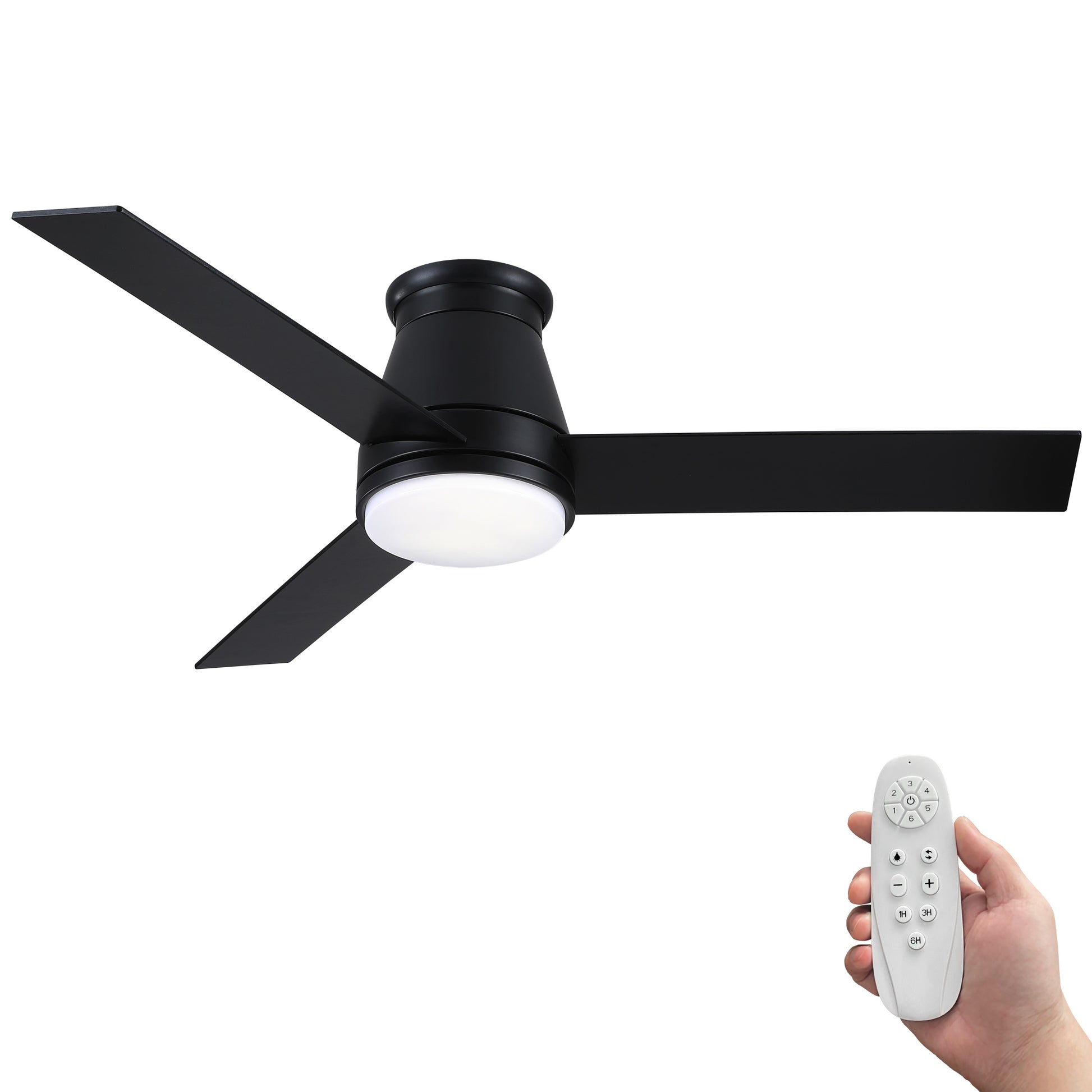 48" Black Lowe Profile Ceiling Fan With Light Black Plywood