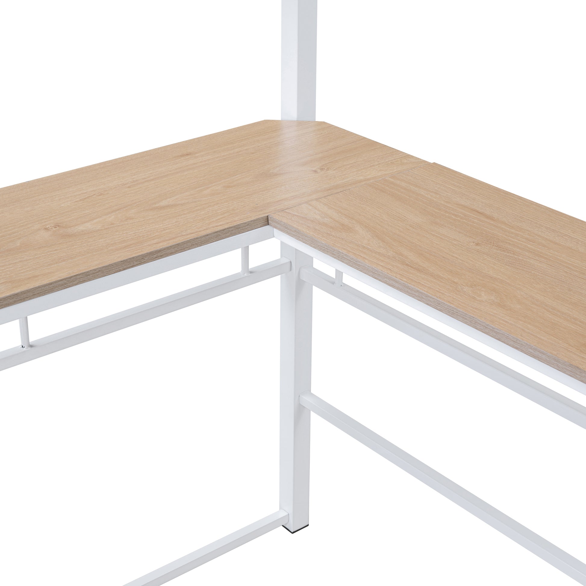 Twin Size Metal Loft Bed With 3 Layers Of Shelves And L Shaped Desk, White White Metal
