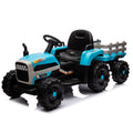 Ride On Tractor2.0 With Trailer,24V Battery Powered Electric Tractor Toy, 200W*2Motor 1.86 4.97Mph Remote Control,Electric Car For Kids,Three Speed Adjustable,Usb,Mp3 ,Bluetooth,Led Light, Safety Belt Blue Plastic