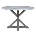 5 Piece Farmhouse Style Dining Table Set, Marble Sticker And Cross Bracket Pedestal Dining Table, And 4 Upholstered Chairs White Gray Upholstered Chair Wood White Gray Seats 4 Wood Dining Room Antique,Classic,Farmhouse Pedestal Round Dining Table With