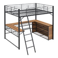 Full Size Metal Loft Bed With 3 Layers Of Shelves And L Shaped Desk, Black Black Metal