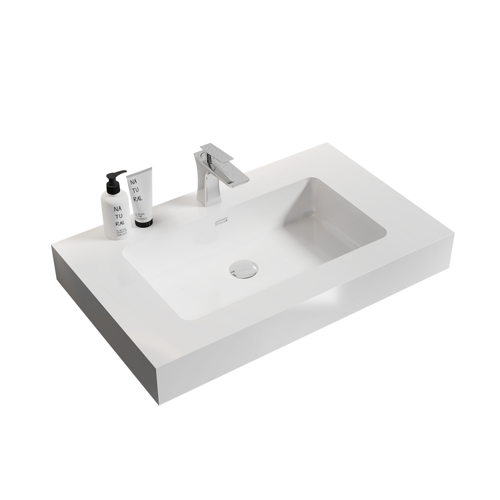 Bb02 30 101, Integrated Solid Surface Basin Without Drain And Faucet, Glossy White Color White Resin