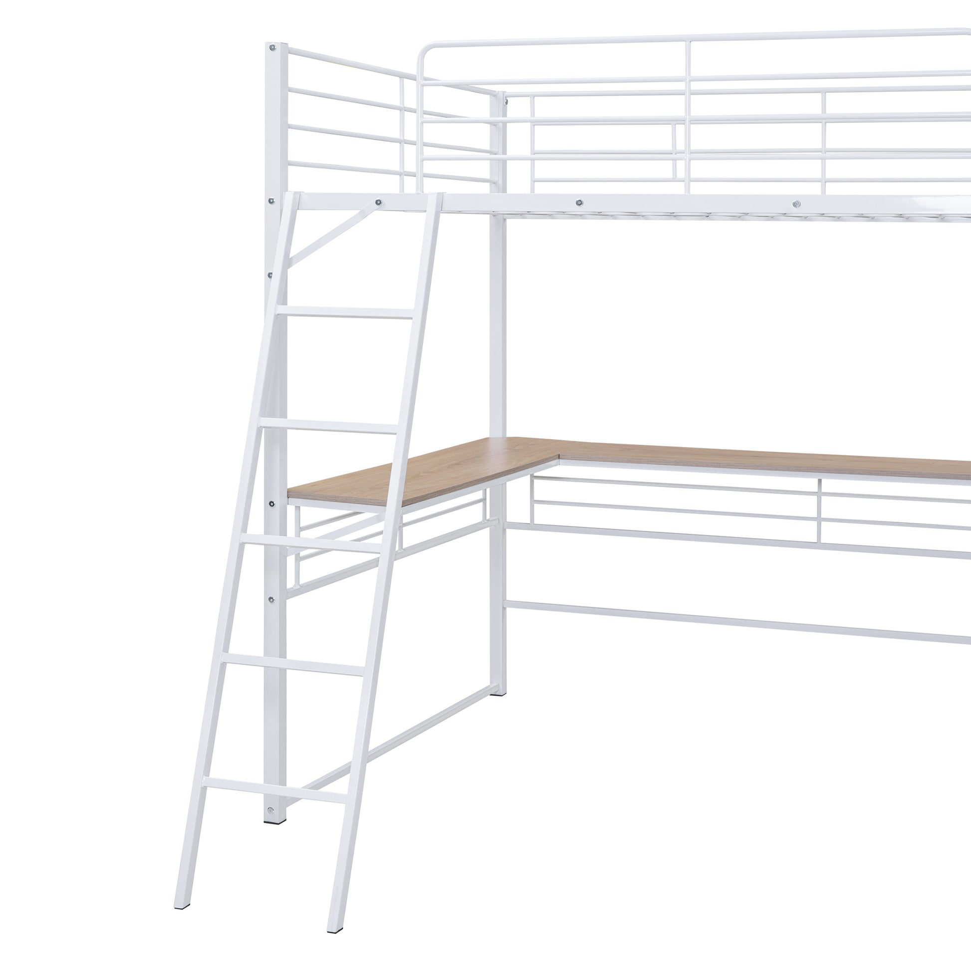 Full Size Metal Loft Bed With 3 Layers Of Shelves And L Shaped Desk, White White Metal