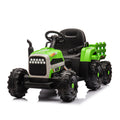 Ride On Tractor With Trailer,24V Battery Powered Electric Tractor Toy, 200W*2Motor 1.86 4.97Mph Remote Control,Electric Car For Kids,Three Speed Adjustable,Usb,Mp3 ,Bluetooth,Led Light, Safety Belt Green Plastic