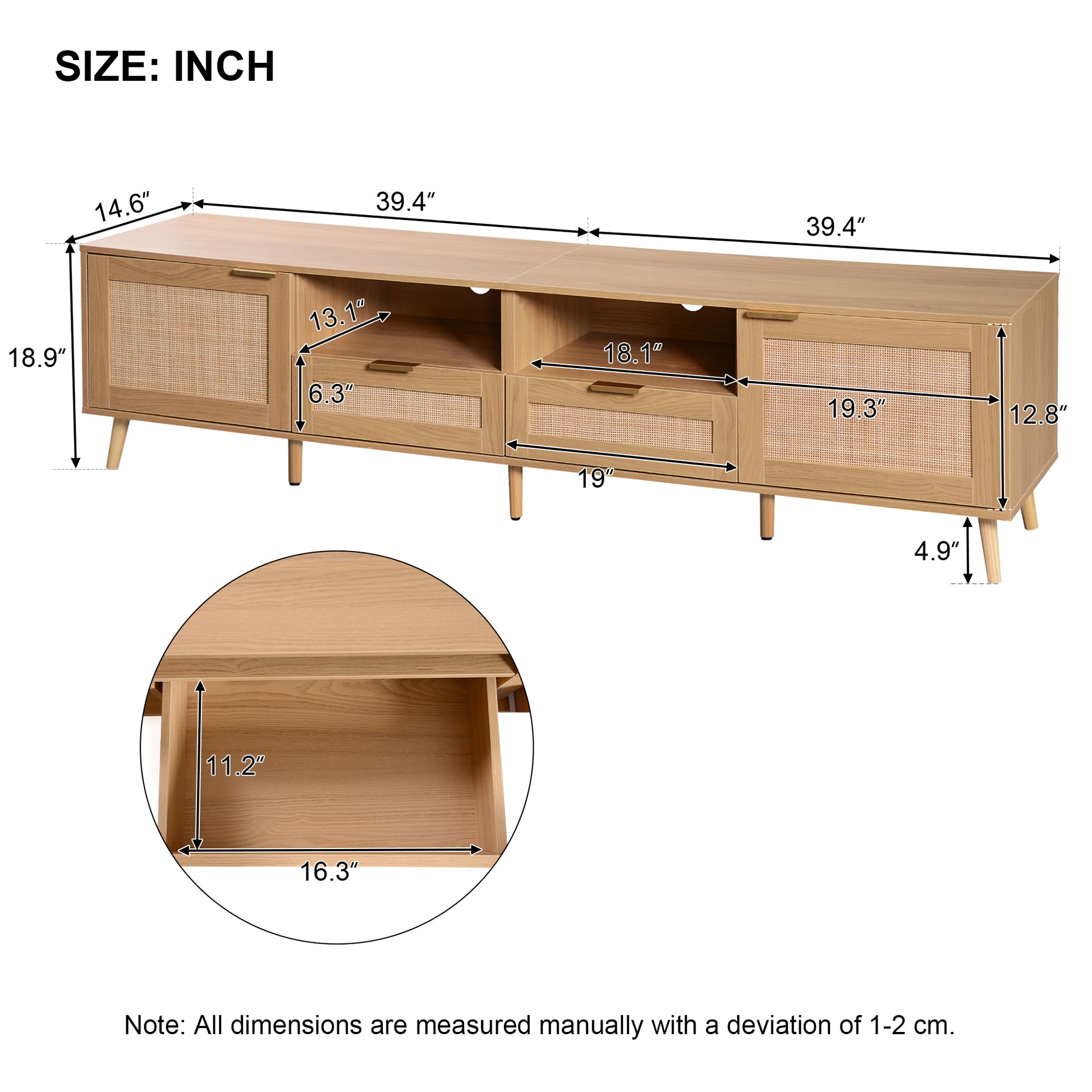 Rattan Tv Stand For Tvs Up To 85'', Modern Farmhouse Media Console, Entertainment Center With Solid Wood Legs, Tv Cabinet For Living Room,Home Theatre Wood Primary Living Space 70 79 Inches 70 79 Inches 80 Inches Solid Wood Mdf