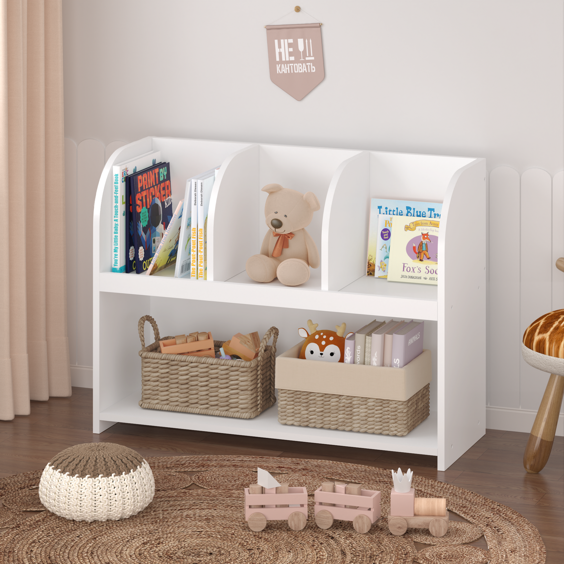 Kids Bookcase With 4 Compartments, Storage Book Shelf, Storage Display, Rack,Toy Organizer For Children'S Room, Playroom, Nursery White Mdf